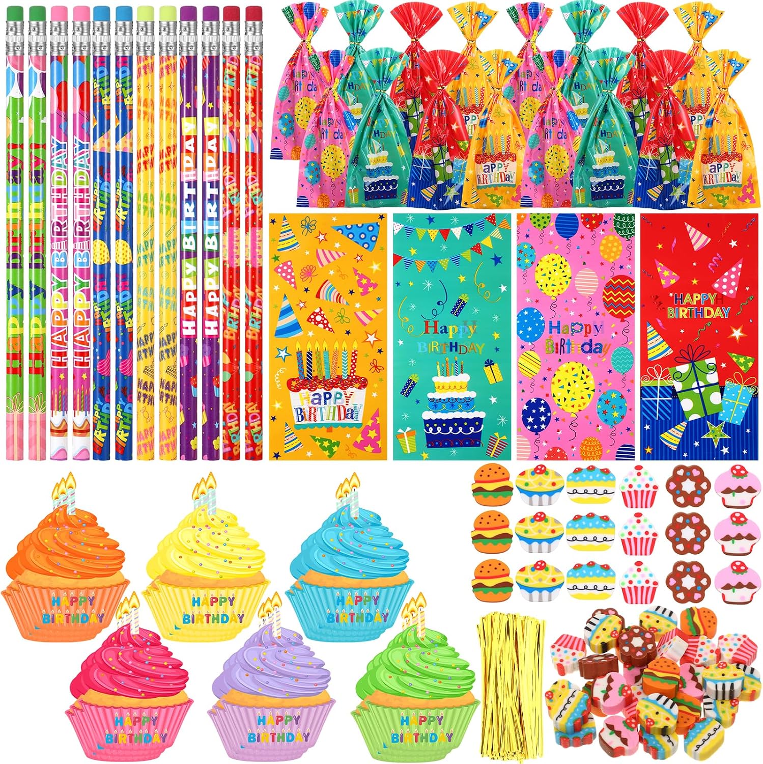 120 Pcs Happy Birthday Gifts from Teacher Students Birthday Pencils Erasers Greeting Cards Gift Bags for Reward Kids Prize Classroom Party Supplies 120 Pcs Happy Birthday Gifts from Teacher Students Birthday Pencils Erasers Greeting Cards Gift Bags for Reward Kids Prize Classroom Party Supplies