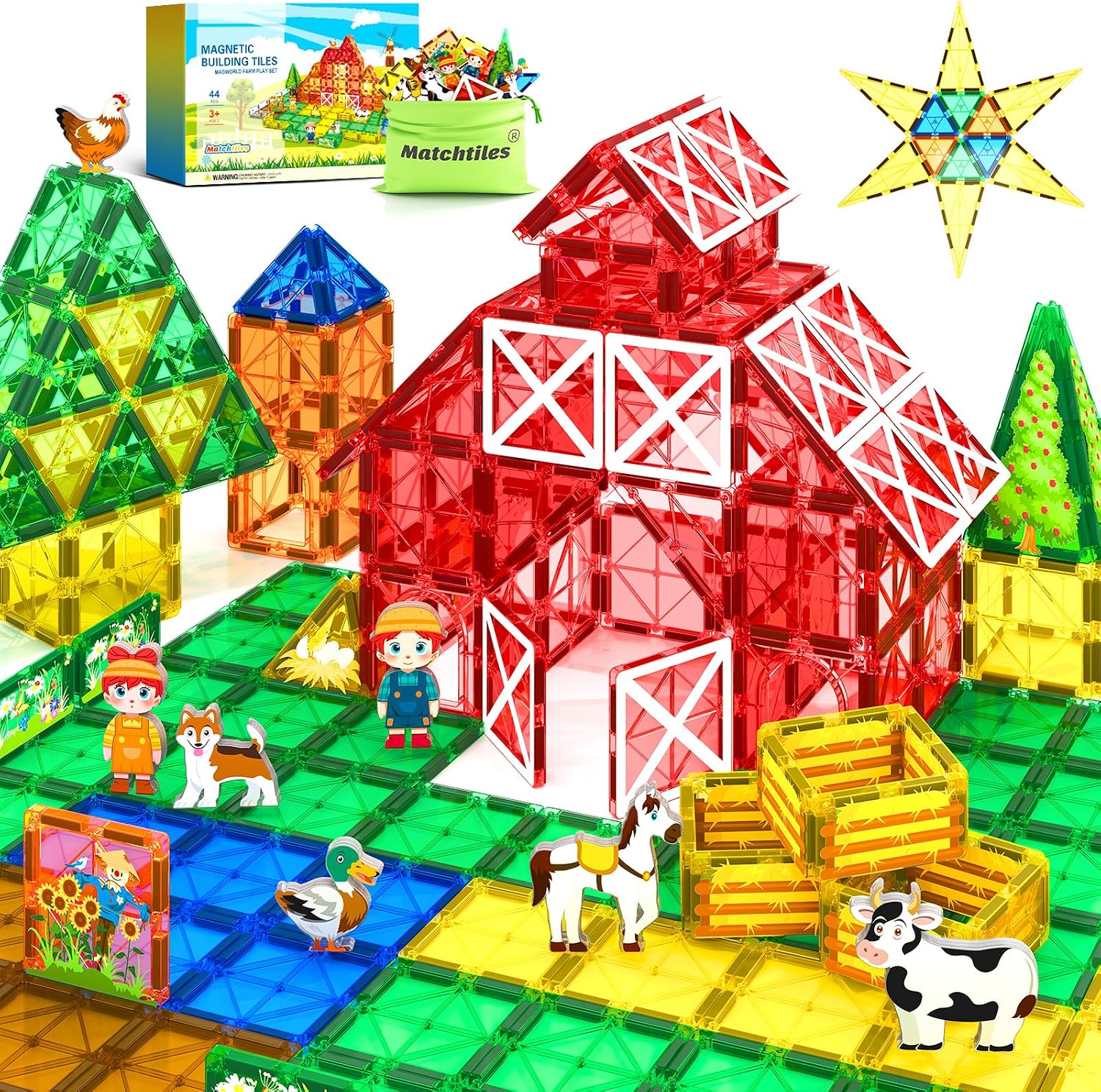 Magnetic Tiles Toys with Farm Animals for 3+ Year Old Toddler, Magnetic Blocks Building Toys for Kids Ages 3-5 5-7 Girls Boys, Classroom Must Haves Magnetic Tiles Toys with Farm Animals for 3+ Year Old Toddler, Magnetic Blocks Building Toys for Kids Ages 3-5 5-7 Girls Boys, Classroom Must Haves