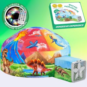 W&O Dino Aerodome with LED Lights – Inflatable Jurassic Fort for Kids Aged 3-12, Inflates in Seconds Creating an Immersive Dinosaur Experience (Fan Not Included)