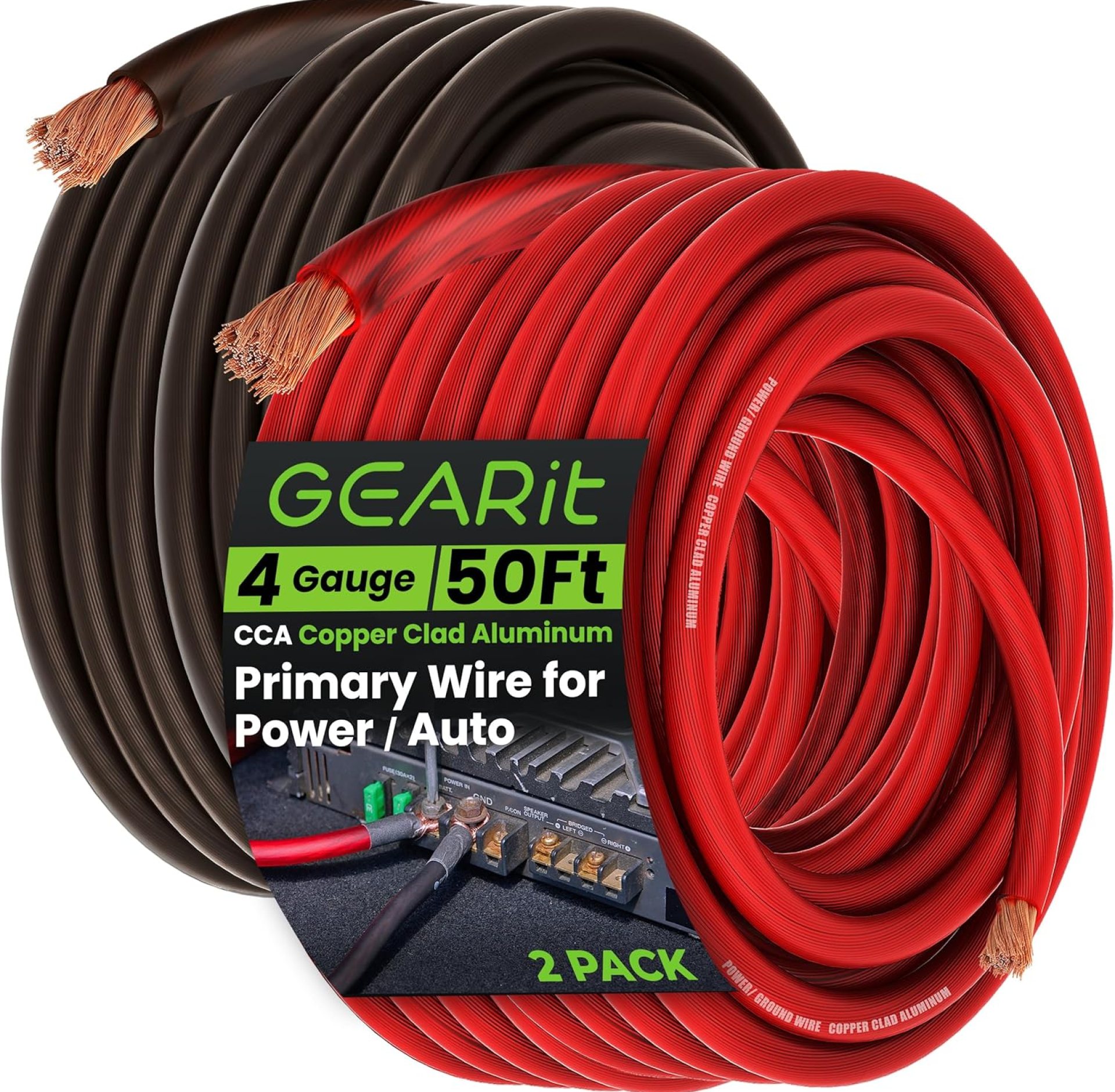 GEARit 4 Gauge Wire (50ft Each – Black/Red Translucent) Copper Clad Aluminum CCA – Primary Automotive Wire Power/Ground, Battery Cable, Car Audio Speaker, RV Trailer, Amp, Electrical 4ga AWG 50 Feet GEARit 4 Gauge Wire (50ft Each – Black/Red Translucent) Copper Clad Aluminum CCA – Primary Automotive Wire Power/Ground, Battery Cable, Car Audio Speaker, RV Trailer, Amp, Electrical 4ga AWG 50 Feet
