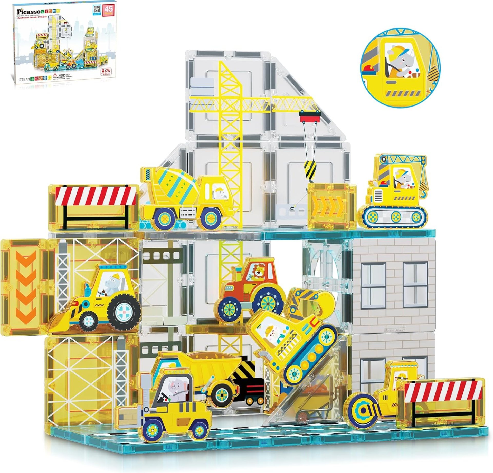 PicassoTiles Magnet Tiles Magnetic Building Blocks with 8 Construction Vehicles Crank Truck Excavator Bulldozer Road Roller Concrete Mixer Tractor Dump Truck Forklift Toys Learning Kids Ages 3+ PTQ11 PicassoTiles Magnet Tiles Magnetic Building Blocks with 8 Construction Vehicles Crank Truck Excavator Bulldozer Road Roller Concrete Mixer Tractor Dump Truck Forklift Toys Learning Kids Ages 3+ PTQ11