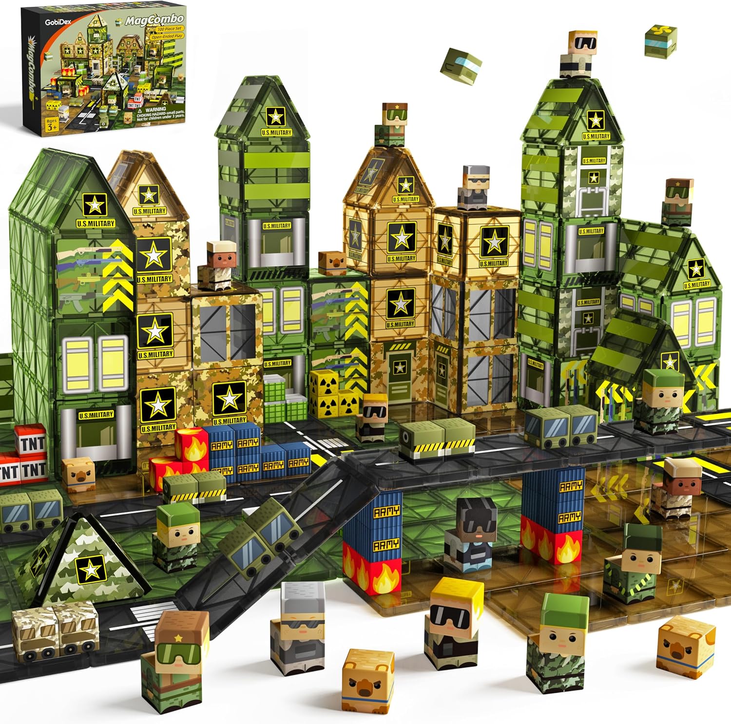 GobiDex 100PCS Magnetic Tiles Army Toys for Boys, STEM Military Magnetic Building Blocks for Toddler Kids Ages 3-5 4-8, Magnet Construction Army Men Playset Birthday Gift for 3+ Year Old Boys & Girls GobiDex 100PCS Magnetic Tiles Army Toys for Boys, STEM Military Magnetic Building Blocks for Toddler Kids Ages 3-5 4-8, Magnet Construction Army Men Playset Birthday Gift for 3+ Year Old Boys & Girls