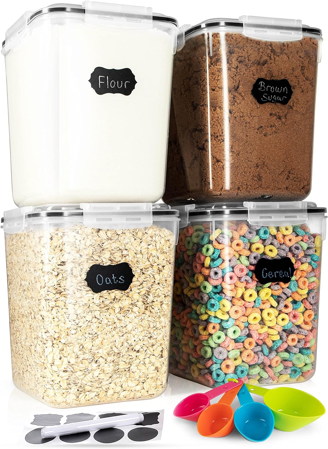 Flour Sugar Storage Containers (5.3L/4pk) Great Rice Canisters Sets For The Kitchen pantry, Large Food Storage Containers With Lids Airtight Flour Sugar Storage Containers (5.3L/4pk) Great Rice Canisters Sets For The Kitchen pantry, Large Food Storage Containers With Lids Airtight