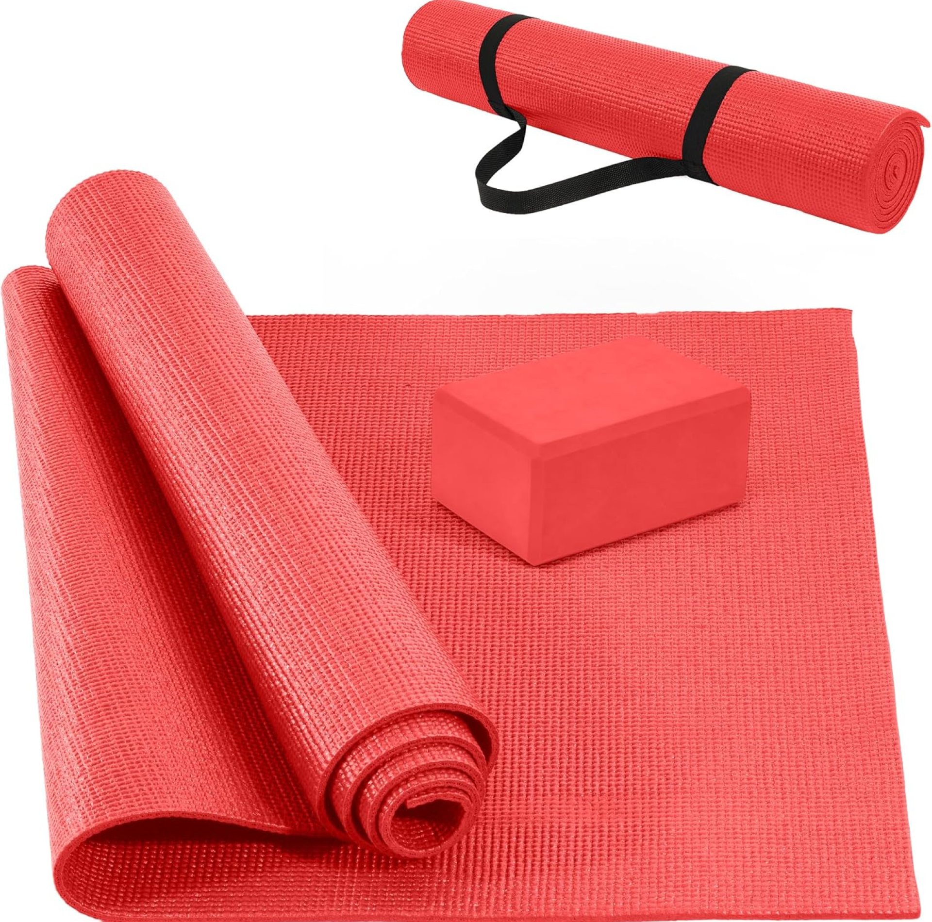All Purpose 1/4-Inch High Density Anti-Tear Exercise Yoga Mat with Carrying Strap and Yoga Blocks, Red All Purpose 1/4-Inch High Density Anti-Tear Exercise Yoga Mat with Carrying Strap and Yoga Blocks, Red