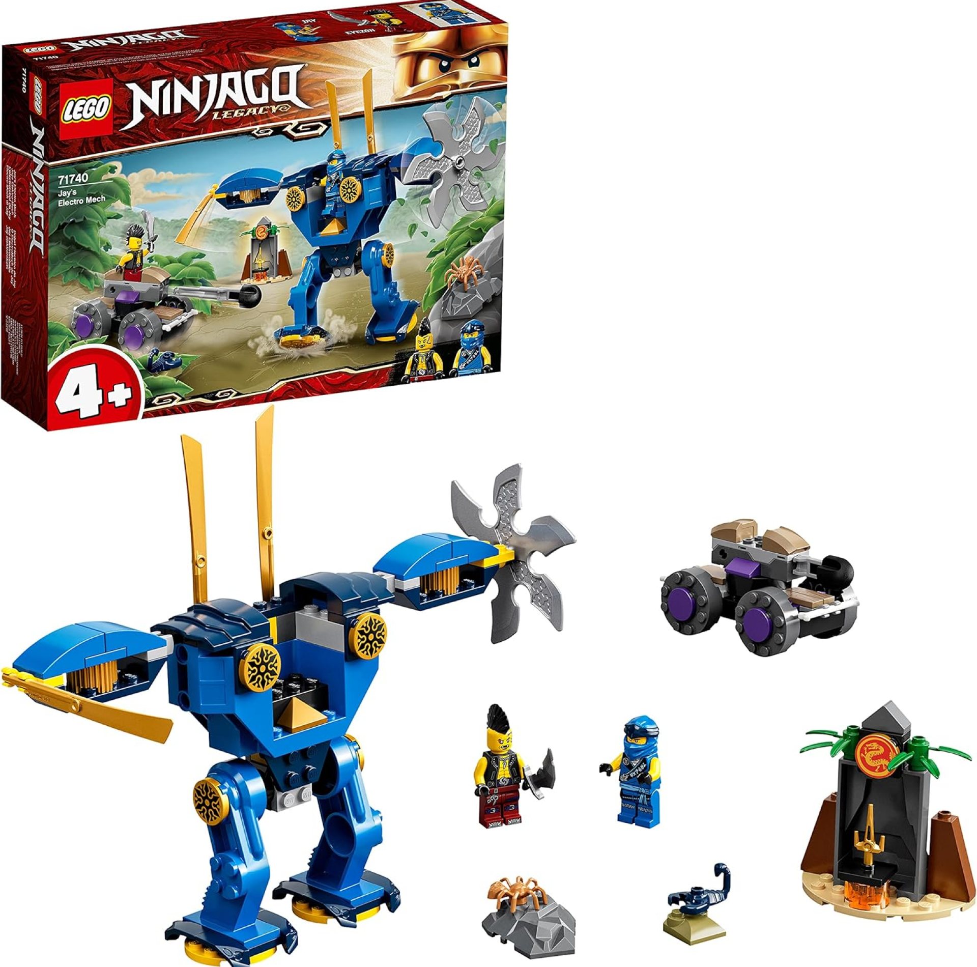 LEGO 71740 NINJAGO Legacy Jay’s Electro Mech Toy, Action Figure for Toddlers 4 + Years Old Kids, with Spider & Ninja Car LEGO 71740 NINJAGO Legacy Jay’s Electro Mech Toy, Action Figure for Toddlers 4 + Years Old Kids, with Spider & Ninja Car