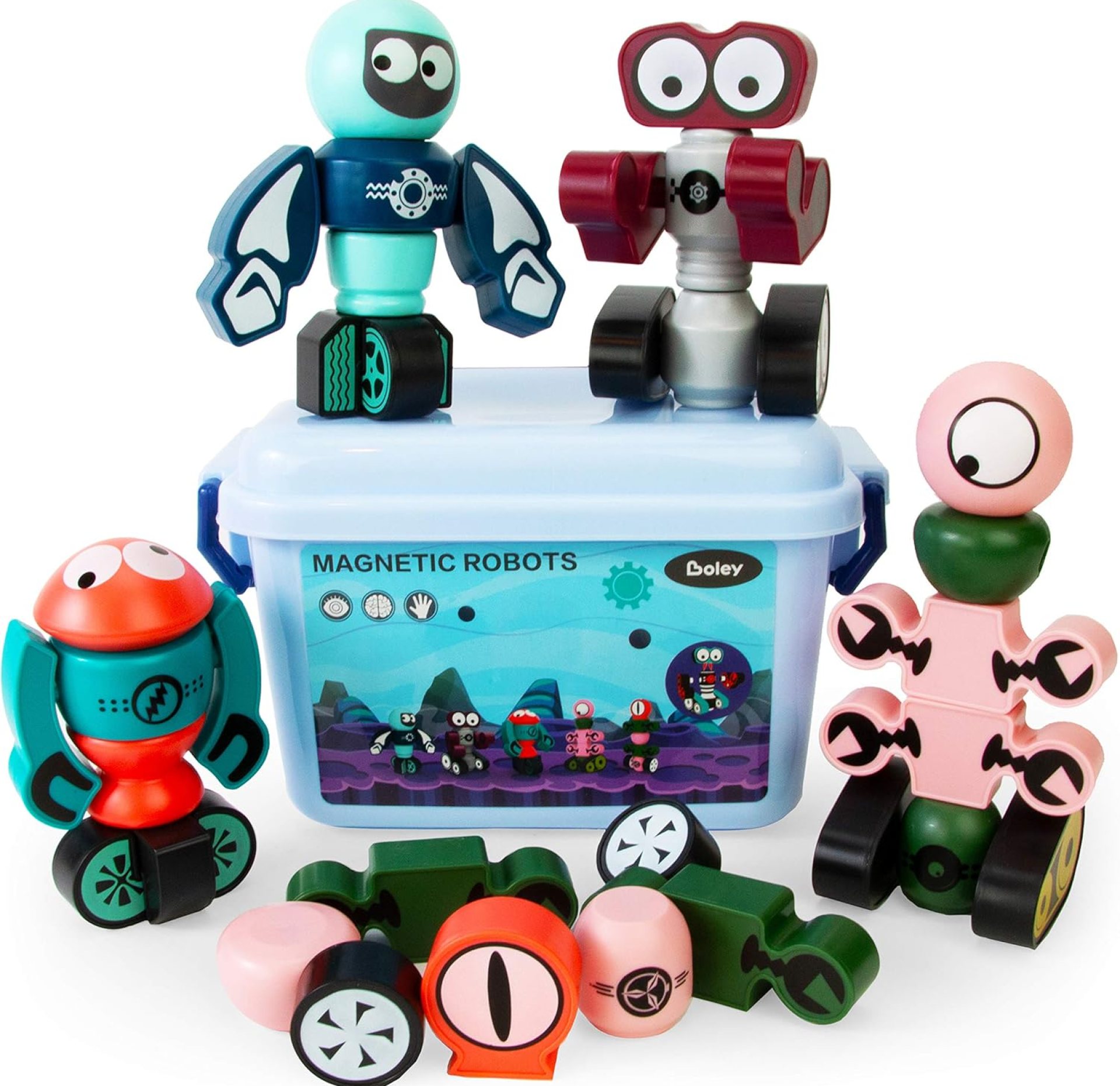 Boley Magnetic Robot Set – 35 Piece STEM Educational Magnet Building Toys for Kids – Creative Robot Construction Kit with Strong Magnets and Storage Box for Boys and Girls Ages 3 and Up Boley Magnetic Robot Set – 35 Piece STEM Educational Magnet Building Toys for Kids – Creative Robot Construction Kit with Strong Magnets and Storage Box for Boys and Girls Ages 3 and Up
