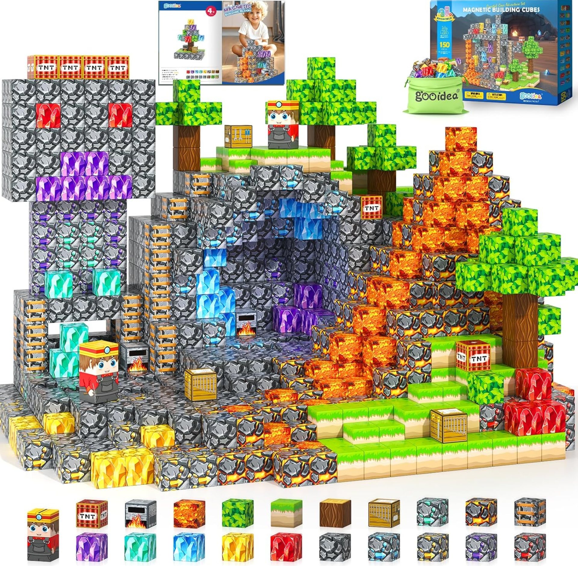 Magnetic Blocks -150 Magnetic Building Blocks STEM Toy, Stacking Mine Magnet World Craft Cubes for Kids, Game Gift for Boys Girls Age 3-5 5-7 4-8 8-12 Magnetic Blocks -150 Magnetic Building Blocks STEM Toy, Stacking Mine Magnet World Craft Cubes for Kids, Game Gift for Boys Girls Age 3-5 5-7 4-8 8-12