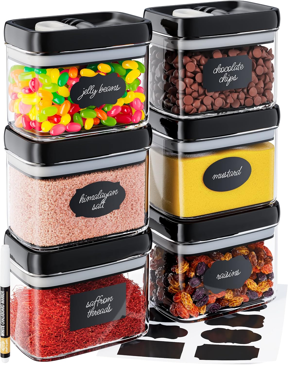 Chef’s Path Airtight Food Storage Containers with Improved Lids, Set of 6, 1L Kitchen and Pantry Canisters for Coffee, Spices, and Dry Food, Includes Labels and Marker – Transparent, All Same Size Chef’s Path Airtight Food Storage Containers with Improved Lids, Set of 6, 1L Kitchen and Pantry Canisters for Coffee, Spices, and Dry Food, Includes Labels and Marker – Transparent, All Same Size