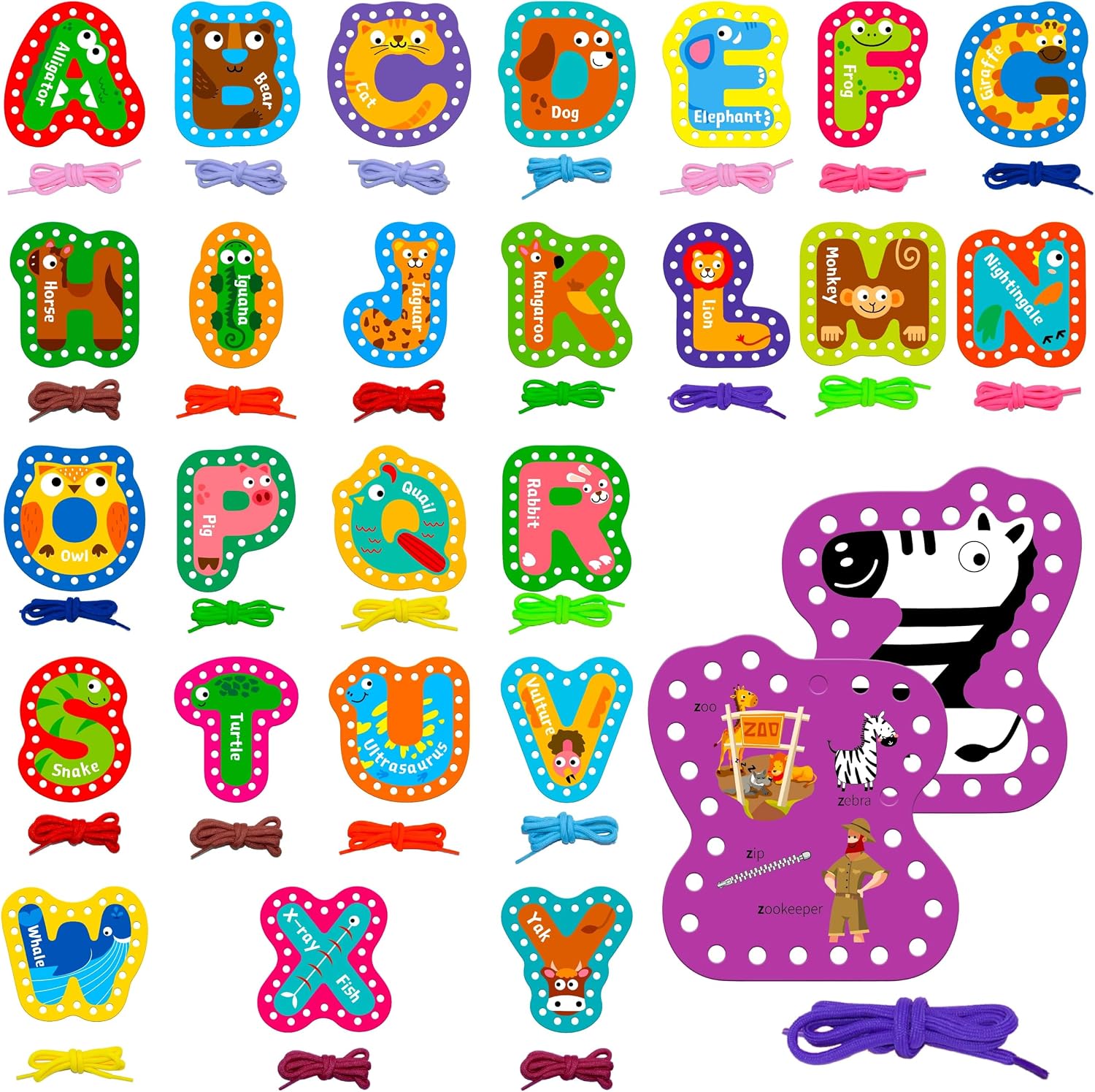 26PCS Kids Lacing Cards, 26 Double Sided Uppercase Sewing Cards with 26 Colorful Laces, Imagination Development Lacing Toys Games for Children Educational and Learning Activity 26PCS Kids Lacing Cards, 26 Double Sided Uppercase Sewing Cards with 26 Colorful Laces, Imagination Development Lacing Toys Games for Children Educational and Learning Activity
