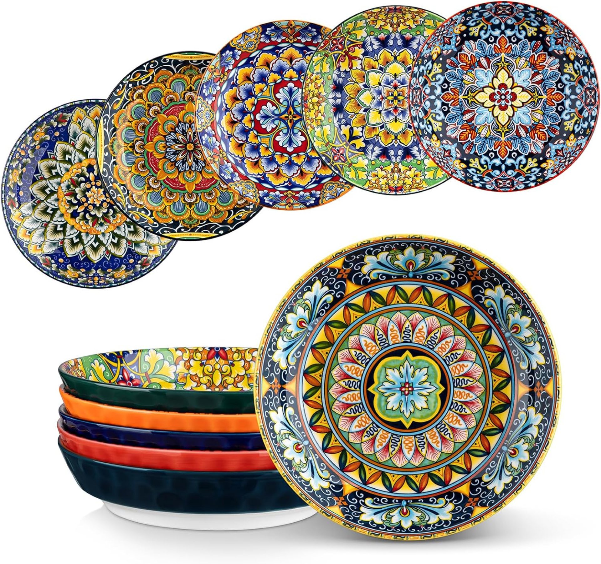vancasso Pasta Bowls, Ceramic Salad Bowls Set of 6, 32 oz Large Corlorful Serving Bowls for Kitchen, Dishwasher & Microwave Safe Soup Bowls Set, Pasta Plates vancasso Pasta Bowls, Ceramic Salad Bowls Set of 6, 32 oz Large Corlorful Serving Bowls for Kitchen, Dishwasher & Microwave Safe Soup Bowls Set, Pasta Plates