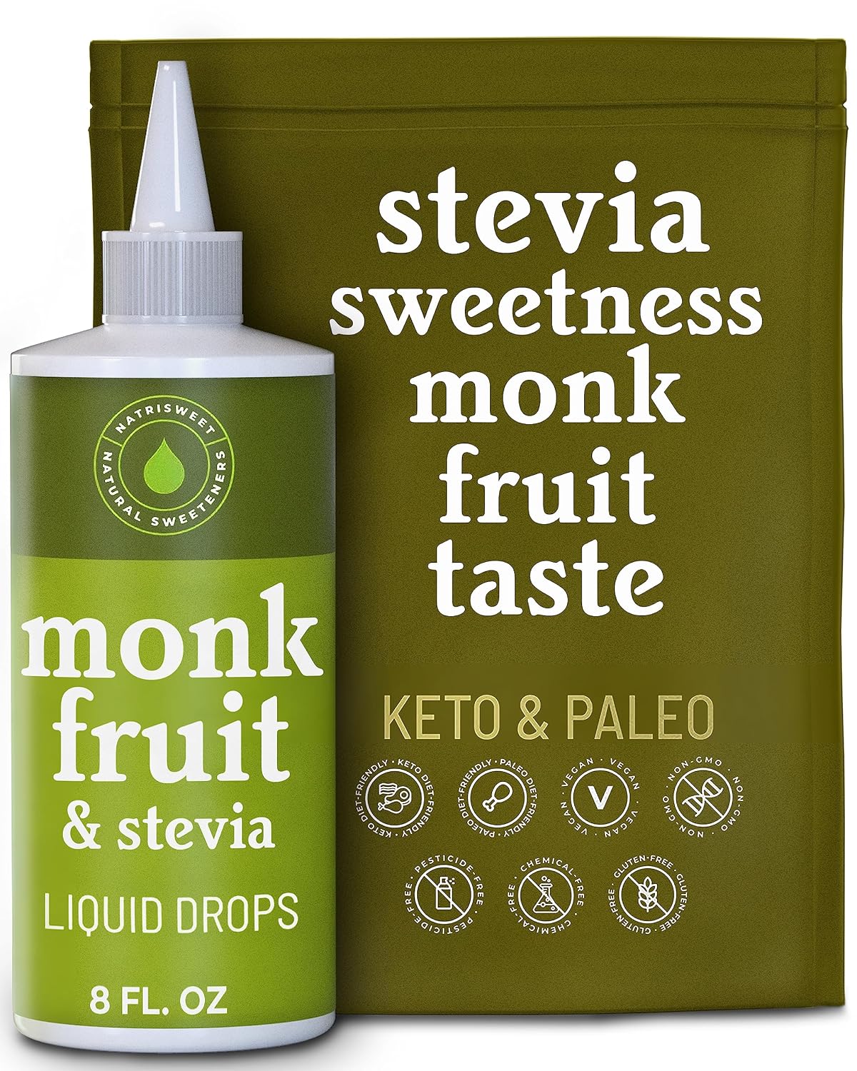 Natrisweet Monk Fruit Stevia Liquid Drops, 8 fl oz, Stevia Monk Fruit Sweetener Liquid Without Erythritol, No Fillers, Zero Calorie, Zero Carbs Stevia Monkfruit Sweetener for Coffee, Tea, Drinks Natrisweet Monk Fruit Stevia Liquid Drops, 8 fl oz, Stevia Monk Fruit Sweetener Liquid Without Erythritol, No Fillers, Zero Calorie, Zero Carbs Stevia Monkfruit Sweetener for Coffee, Tea, Drinks