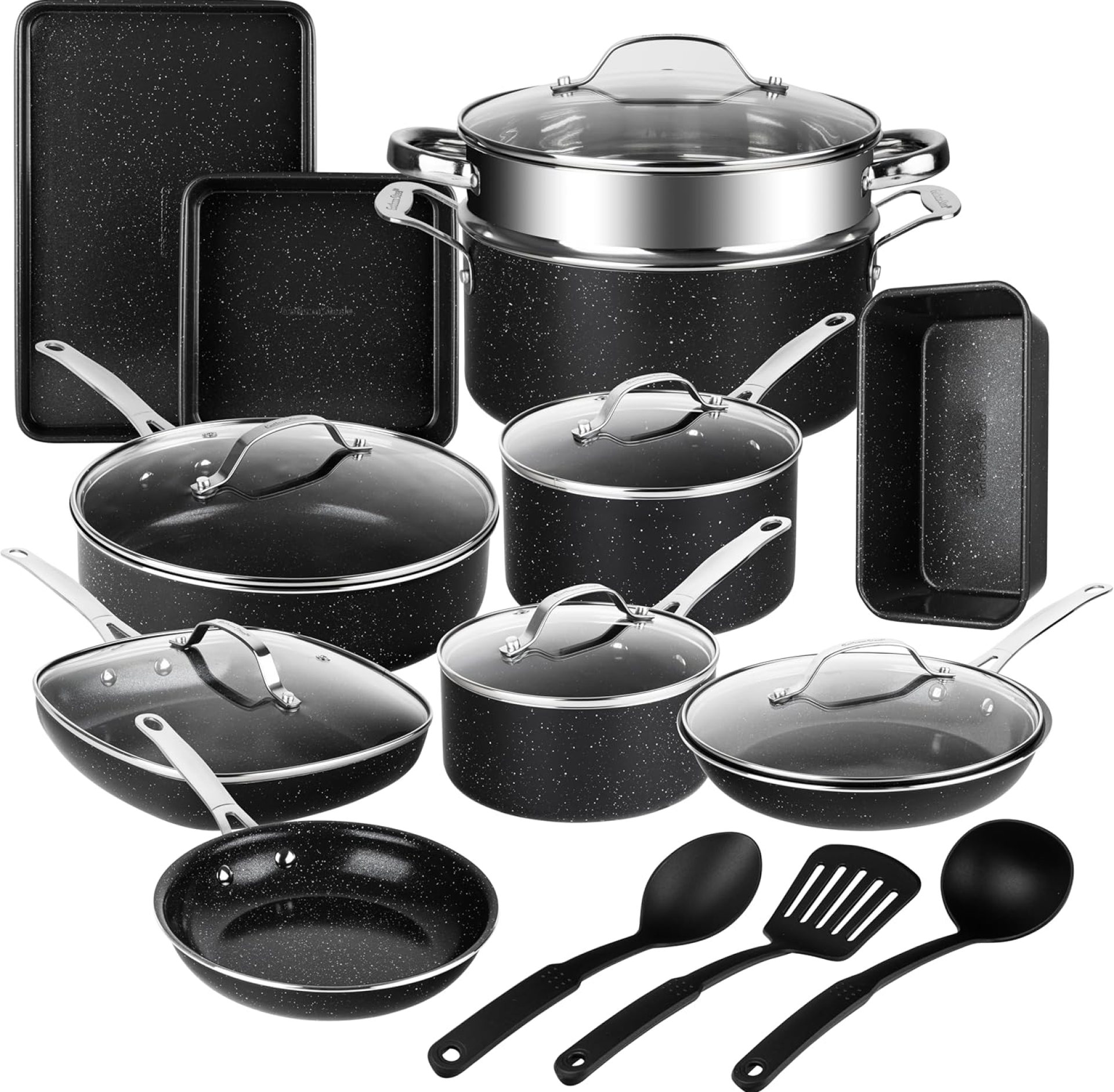Granitestone 20 Pc Ceramic Cookware Set Nonstick, Premium Pots and Pans Set Non Stick for Kitchen with Bakeware and Cooking Utensils, Non Toxic Made Without PFOA PFOS, Oven & Dishwasher Safe Granitestone 20 Pc Ceramic Cookware Set Nonstick, Premium Pots and Pans Set Non Stick for Kitchen with Bakeware and Cooking Utensils, Non Toxic Made Without PFOA PFOS, Oven & Dishwasher Safe