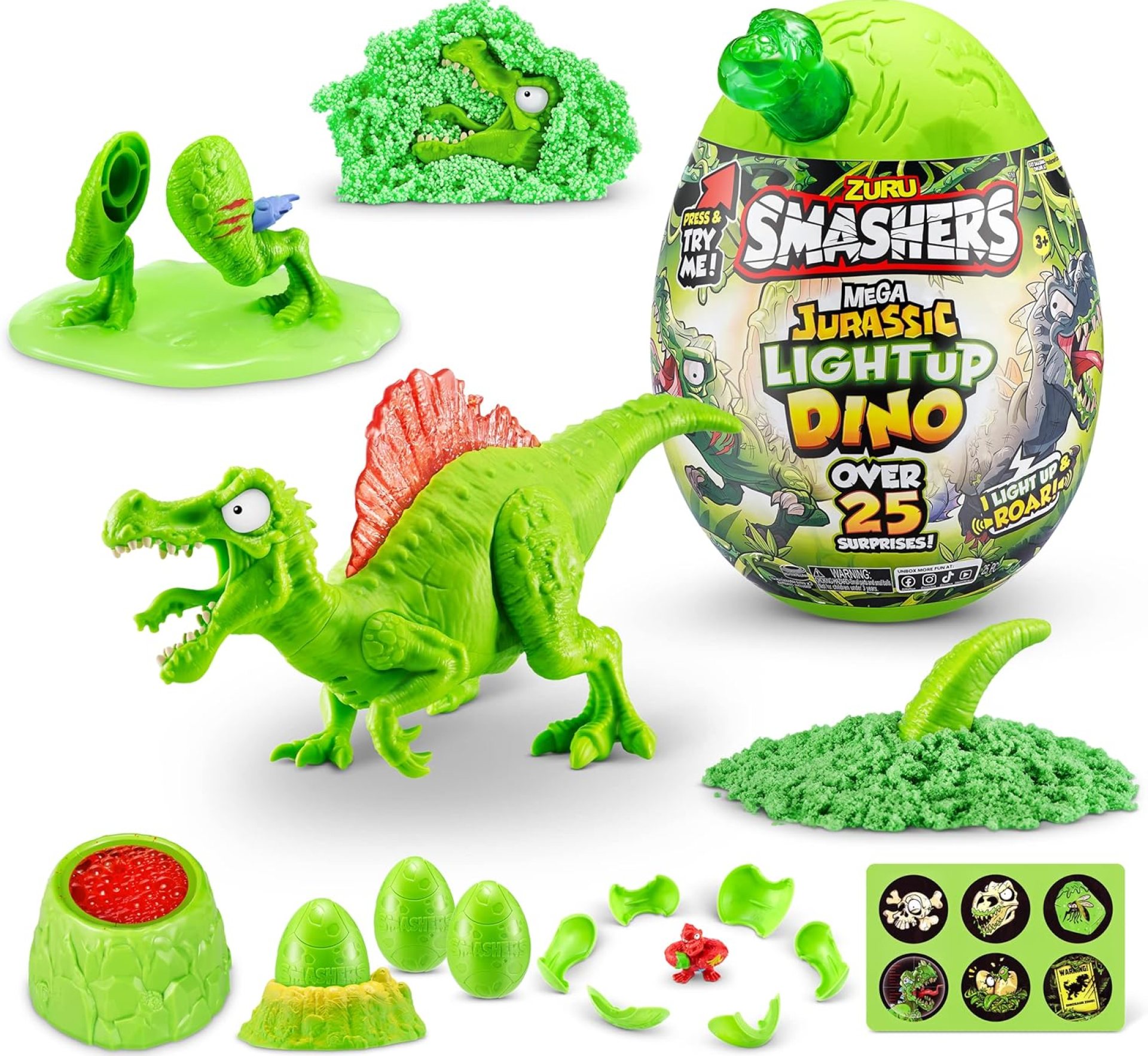 Smashers Mega Jurassic Light Up Dino Egg (Spinosaurus) by ZURU Collectible Egg with Over 25 Surprises, Volcano Slime, Fossil Toy, Dinosaur Toys, T-Rex Toy for Boys and Kids Smashers Mega Jurassic Light Up Dino Egg (Spinosaurus) by ZURU Collectible Egg with Over 25 Surprises, Volcano Slime, Fossil Toy, Dinosaur Toys, T-Rex Toy for Boys and Kids