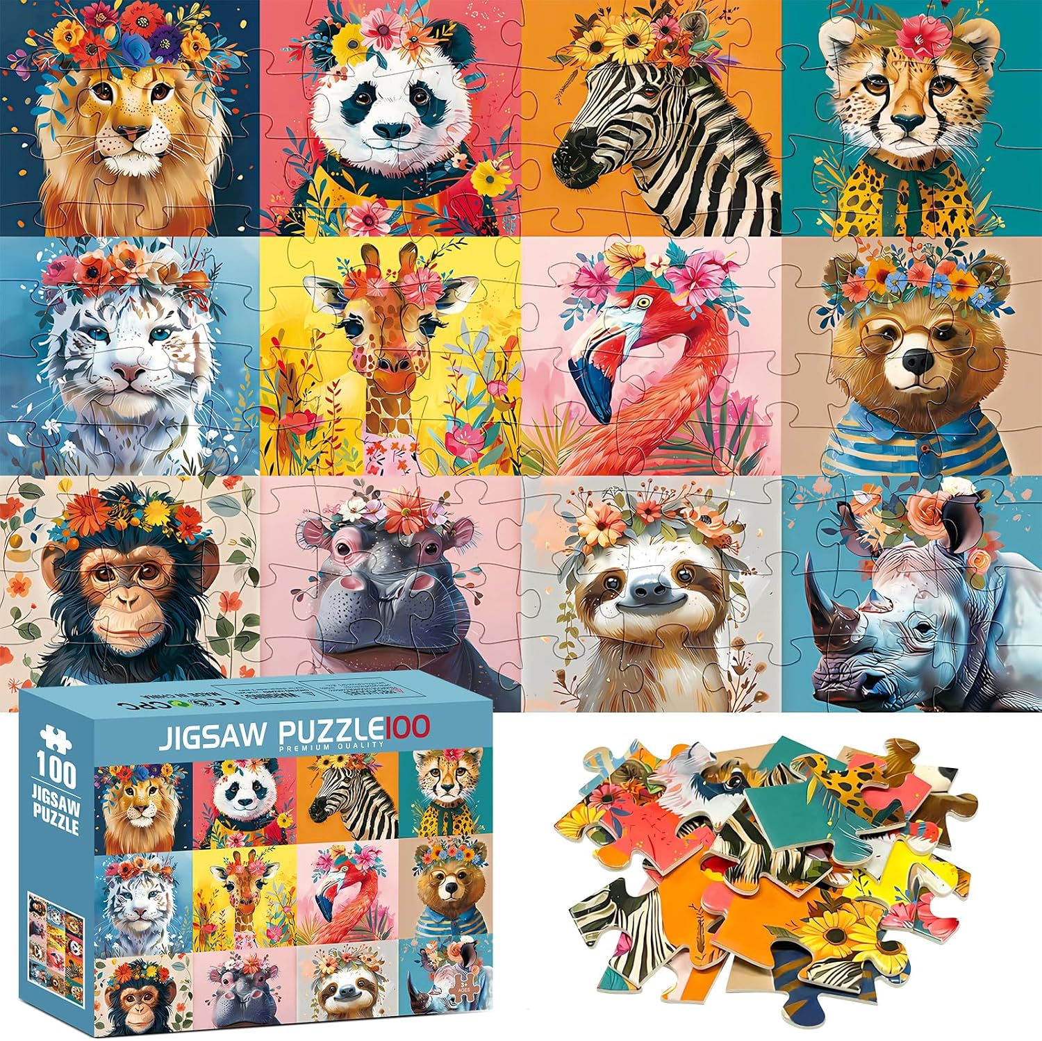100 Pieces Puzzles for Kids Ages 4-8 | Beautiful Wild Animals Jigsaw Puzzles | Large 100 Piece Puzzle for Toddler Children | Sturdy,Safe | Engaging & Educational Toys Great Gift for Boys Girls,15x10in 100 Pieces Puzzles for Kids Ages 4-8 | Beautiful Wild Animals Jigsaw Puzzles | Large 100 Piece Puzzle for Toddler Children | Sturdy,Safe | Engaging & Educational Toys Great Gift for Boys Girls,15x10in