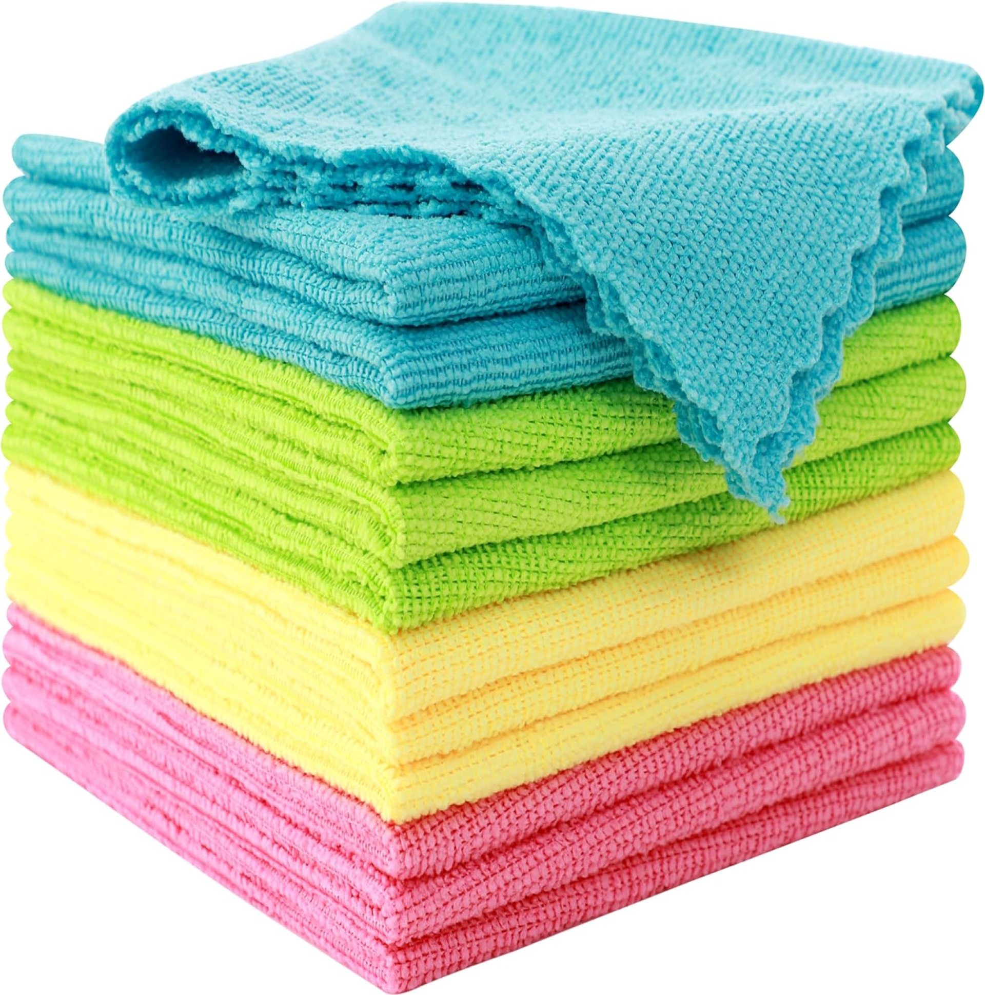 MOONQUEEN 12 Pack Microfiber Cleaning Cloth – Reusable Cleaning Rag, Fast Drying Cleaning Towels,12″X12″, Green/Blue/Yellow/Pink MOONQUEEN 12 Pack Microfiber Cleaning Cloth – Reusable Cleaning Rag, Fast Drying Cleaning Towels,12″X12″, Green/Blue/Yellow/Pink
