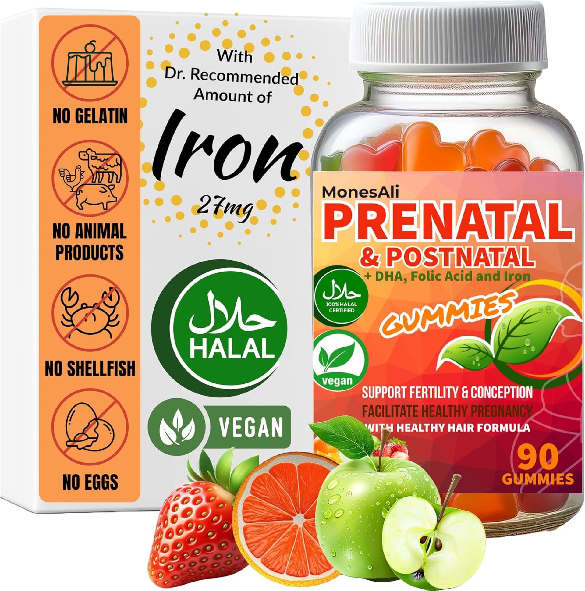 Halal Prenatal and Postnatal Vitamins for Women, Womens Multivitamin Gummies, Gelatin Free with Iron DHA Folate and folic Acid, Vegan Prenatal Vitamin Gummy, Pregnancy Must Haves, 90 Count Halal Prenatal and Postnatal Vitamins for Women, Womens Multivitamin Gummies, Gelatin Free with Iron DHA Folate and folic Acid, Vegan Prenatal Vitamin Gummy, Pregnancy Must Haves, 90 Count