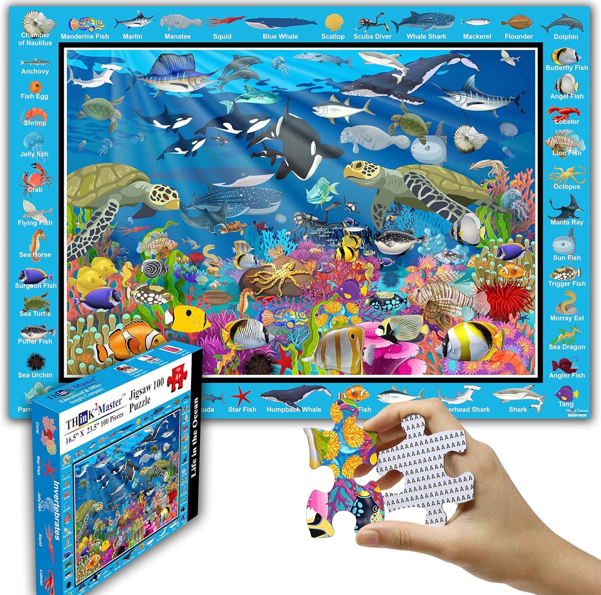 Think2Master Colorful Ocean Life 100 Pieces Jigsaw Puzzle Fun Educational Toy for Kids, School & Families. Great Gift for Boys & Girls Ages 4-8 to Stimulate Learning. Size:23.4” X 16.5” Think2Master Colorful Ocean Life 100 Pieces Jigsaw Puzzle Fun Educational Toy for Kids, School & Families. Great Gift for Boys & Girls Ages 4-8 to Stimulate Learning. Size:23.4” X 16.5”