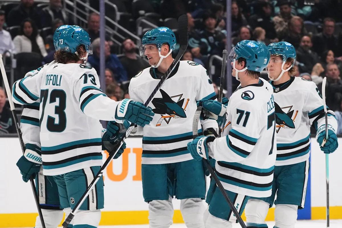 Celebrini leads Sharks to 6-1 win over Kraken Celebrini leads Sharks to 6-1 win over Kraken