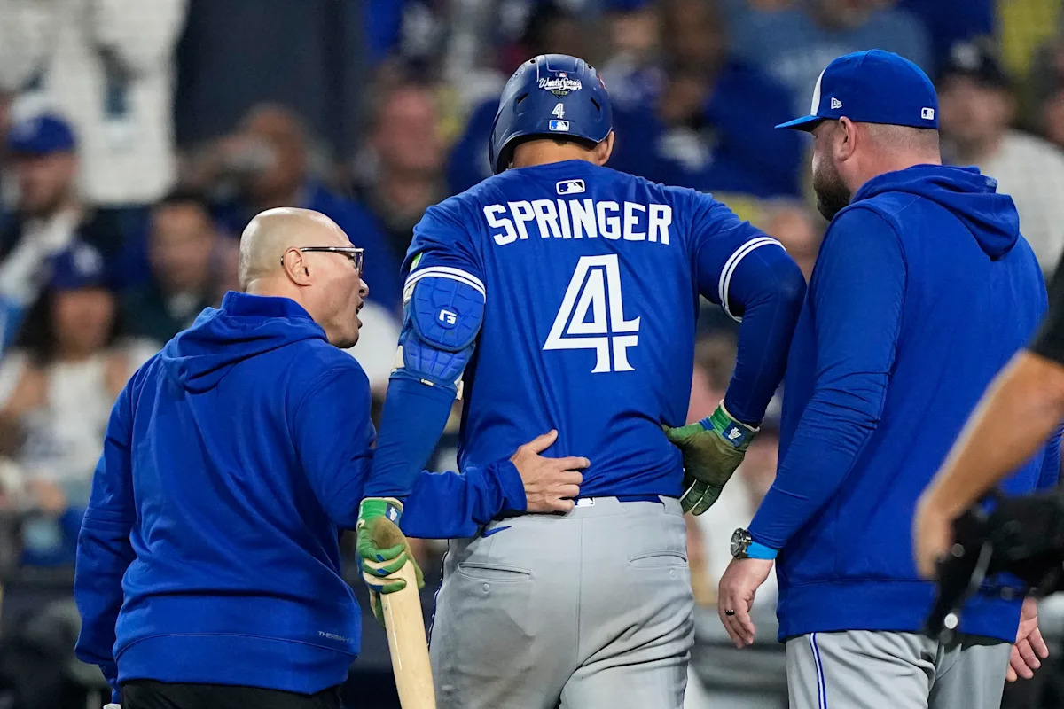 World Series: Blue Jays slugger George Springer leaves Game 3 loss to Dodgers with apparent side injury after swing World Series: Blue Jays slugger George Springer leaves Game 3 loss to Dodgers with apparent side injury after swing