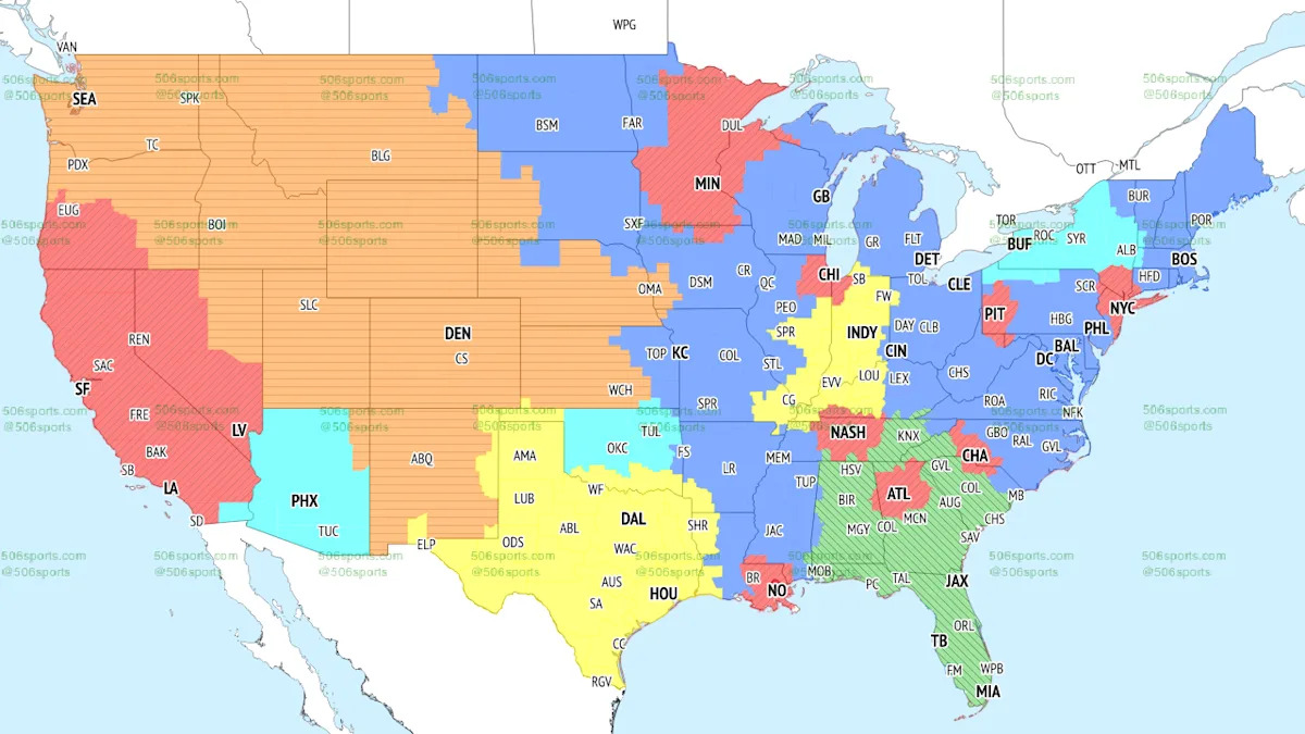 Broadcast maps for Week 1 of 2025 NFL season Broadcast maps for Week 1 of 2025 NFL season