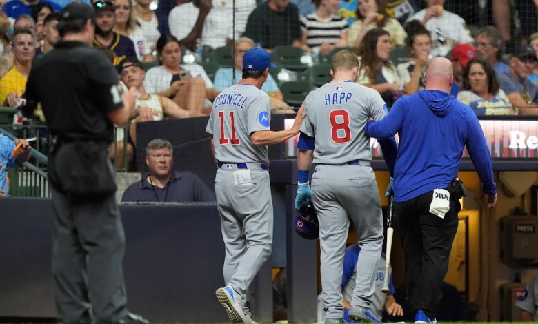 Cubs happy leaves the game after breaking the ball of his tibia and feeling dizzy Cubs happy leaves the game after breaking the ball of his tibia and feeling dizzy
