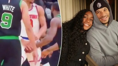 Josh Hart’s wife, Shannon, has a reaction of a word to the seizure of Jaylen Brown’s crotch on Star Knicks Josh Hart’s wife, Shannon, has a reaction of a word to the seizure of Jaylen Brown’s crotch on Star Knicks