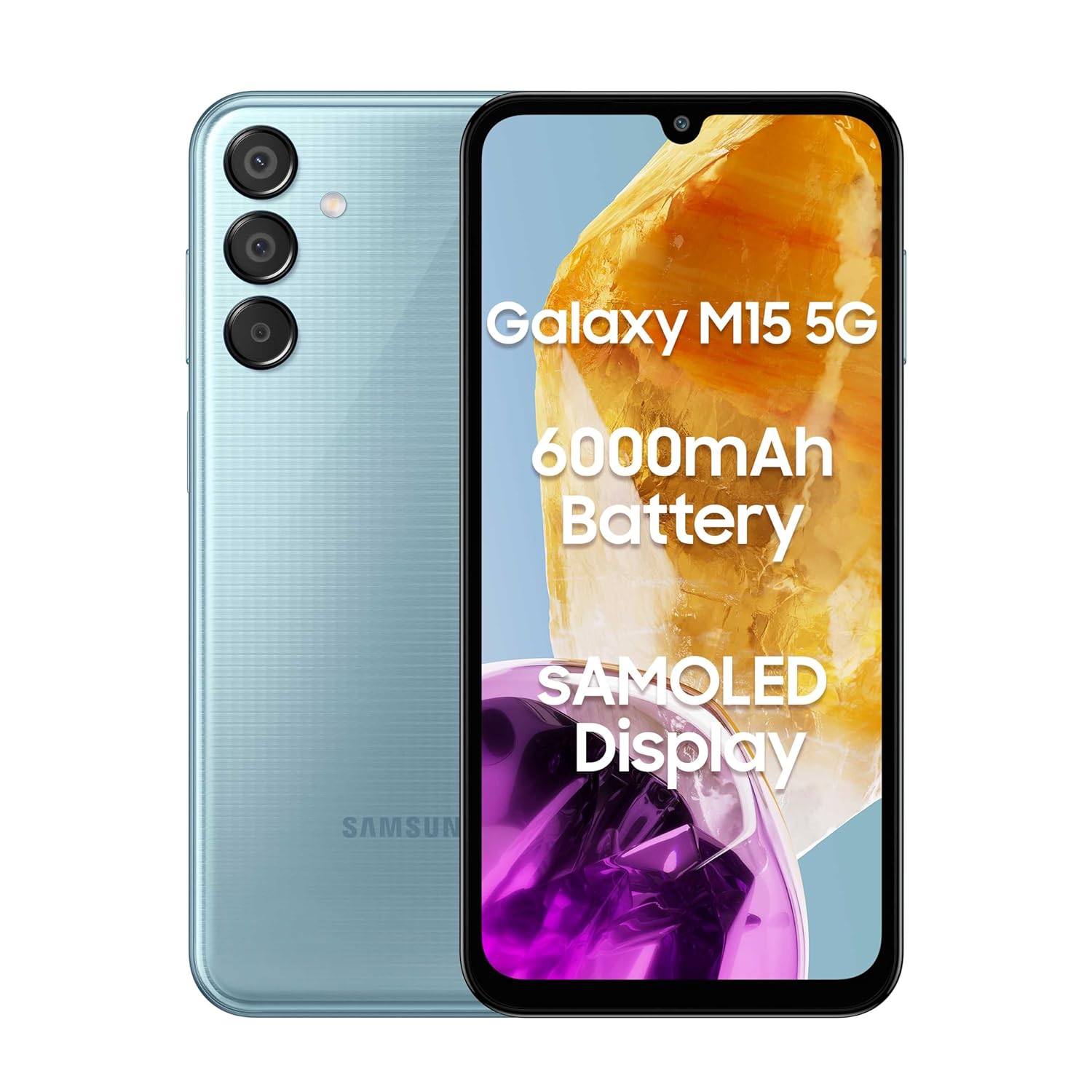 Samsung Galaxy M15 5G (Celestial Blue,6GB RAM,128GB Storage)| 50MP Triple Cam| 6000mAh Battery|MediaTek Dimensity 6100+| 4 Gen. OS Upgrade & 5 Year Security Update|Super AMOLED Display|Without Charger Samsung Galaxy M15 5G (Celestial Blue,6GB RAM,128GB Storage)| 50MP Triple Cam| 6000mAh Battery|MediaTek Dimensity 6100+| 4 Gen. OS Upgrade & 5 Year Security Update|Super AMOLED Display|Without Charger