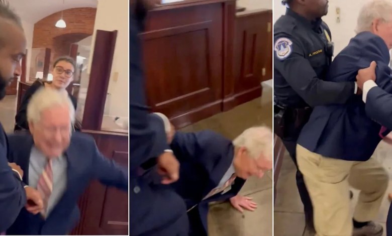Mitch McConnell falls in Senate basement during ICE raid Mitch McConnell falls in Senate basement during ICE raid