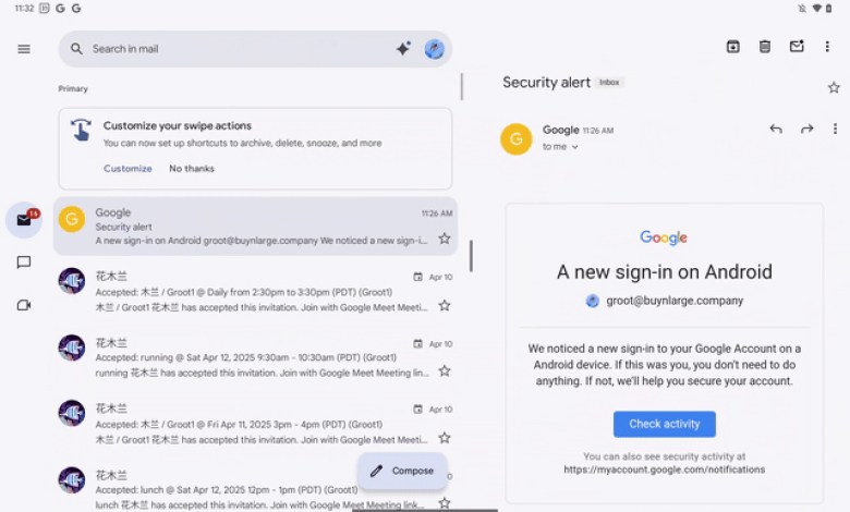 Gmail on Android tablets and folding boards now has adjustable layouts Gmail on Android tablets and folding boards now has adjustable layouts