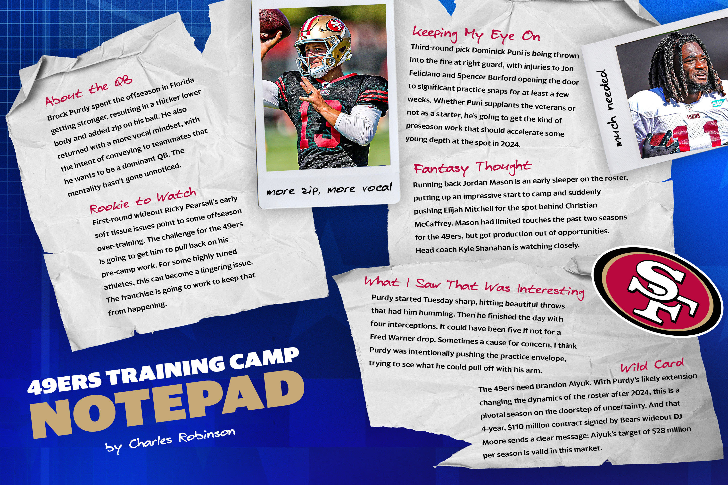 NFL training camp notepad: Brock Purdy pushing practice envelope with 49ers NFL training camp notepad: Brock Purdy pushing practice envelope with 49ers