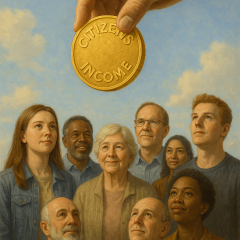 Symbolic representation of Citizens Income being distributed to citizens. Symbolic representation of Citizens Income being distributed to citizens.