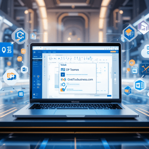 Stylized laptop displaying MS 365 email hosting with Outlook and floating Microsoft 365 tool icons. Stylized laptop displaying MS 365 email hosting with Outlook and floating Microsoft 365 tool icons.