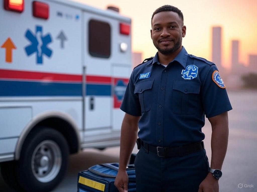 Emergency Medical Tech Salary growth represented by EMT standing strong with upward visuals Emergency Medical Tech Salary growth represented by EMT standing strong with upward visuals