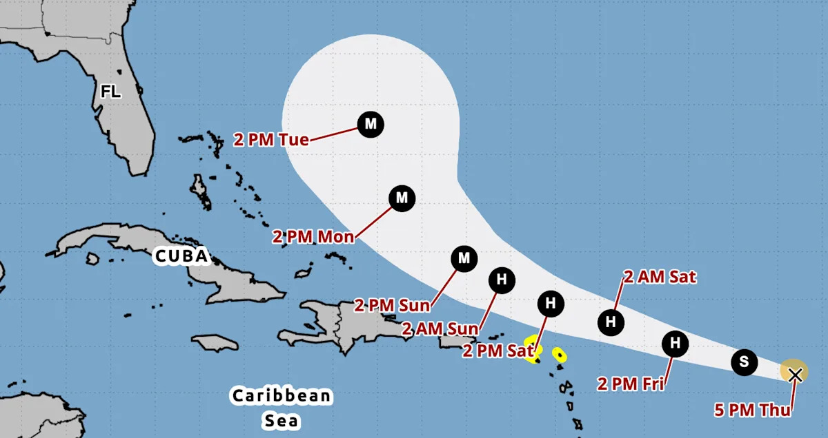 Track Tropical Storm Erin: Latest Forecast Predicts First Atlantic Hurricane of 2025 by Friday, Watches Issued for Northern Leeward Islands Track Tropical Storm Erin: Latest Forecast Predicts First Atlantic Hurricane of 2025 by Friday, Watches Issued for Northern Leeward Islands