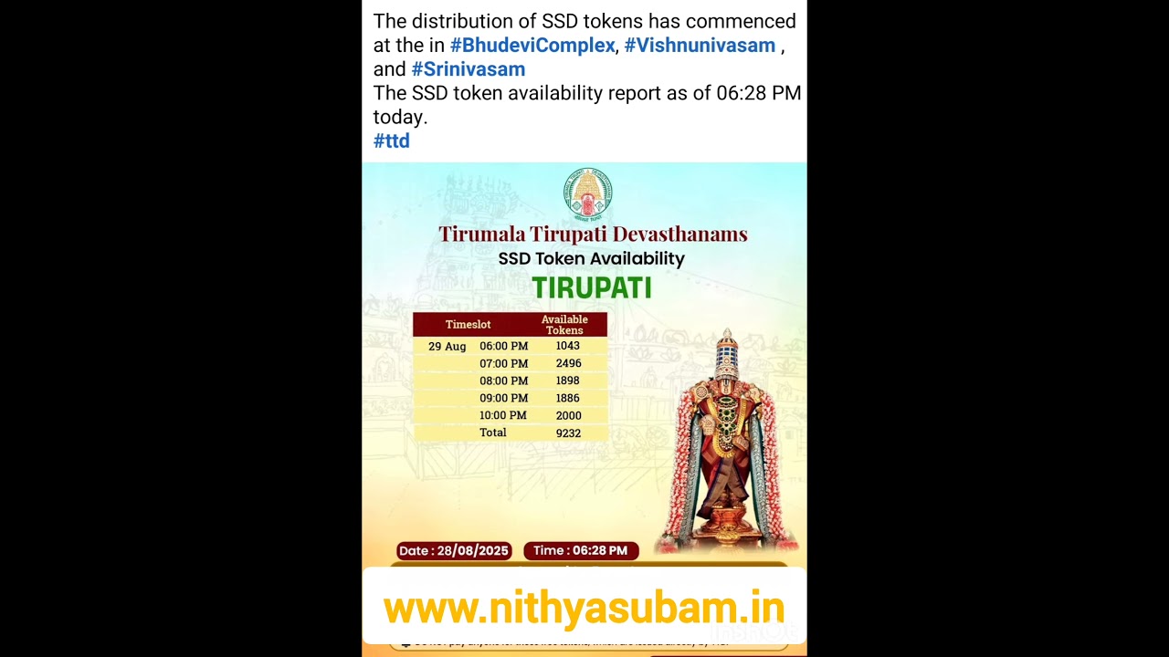 28-08-25 ssd booking token available for Tomorrow Darshan 29th Aug 2025 #tirumaladarshan #ttdtickets 28-08-25 ssd booking token available for Tomorrow Darshan 29th Aug 2025 #tirumaladarshan #ttdtickets