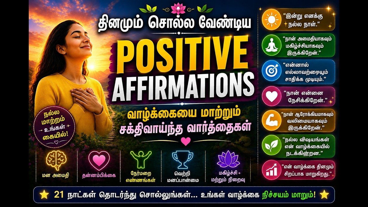 தினமும் சொல்ல வேண்டிய Positive Affirmations | வாழ்க்கையை மாற்றும் சக்திவாய்ந்த வார்த்தைகள் தினமும் சொல்ல வேண்டிய Positive Affirmations | வாழ்க்கையை மாற்றும் சக்திவாய்ந்த வார்த்தைகள்