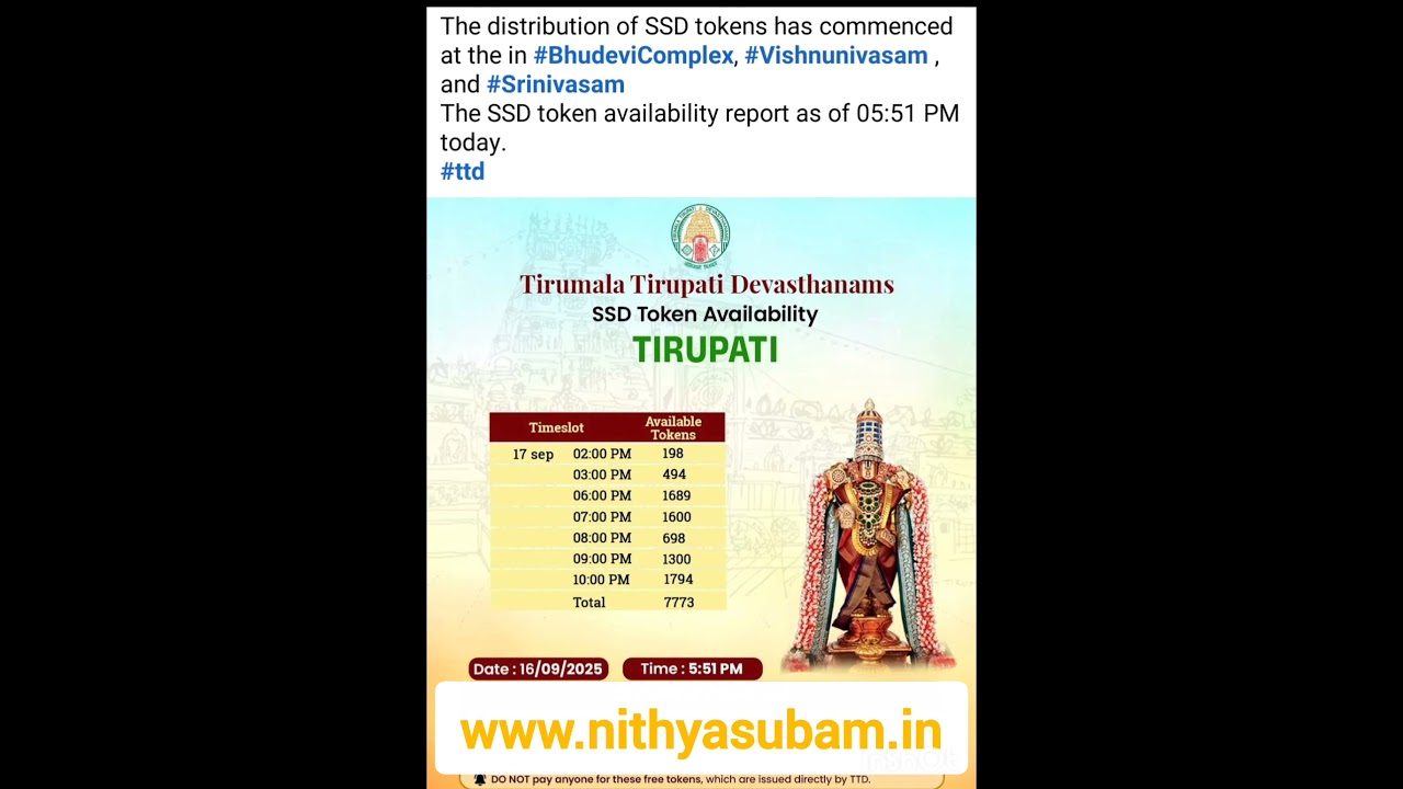 16-09-25 ssd booking token available for Tomorrow Darshan 17th Sep 2025 #tirumaladarshan #ttdtickets 16-09-25 ssd booking token available for Tomorrow Darshan 17th Sep 2025 #tirumaladarshan #ttdtickets