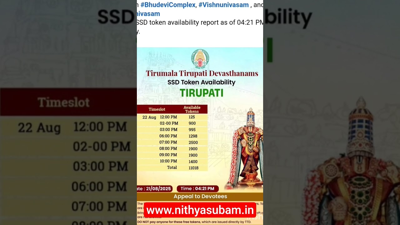 21-08-25 ssd booking token available for 22nd Aug 2025 #tirumaladarshan#ttdtickets 21-08-25 ssd booking token available for 22nd Aug 2025 #tirumaladarshan#ttdtickets