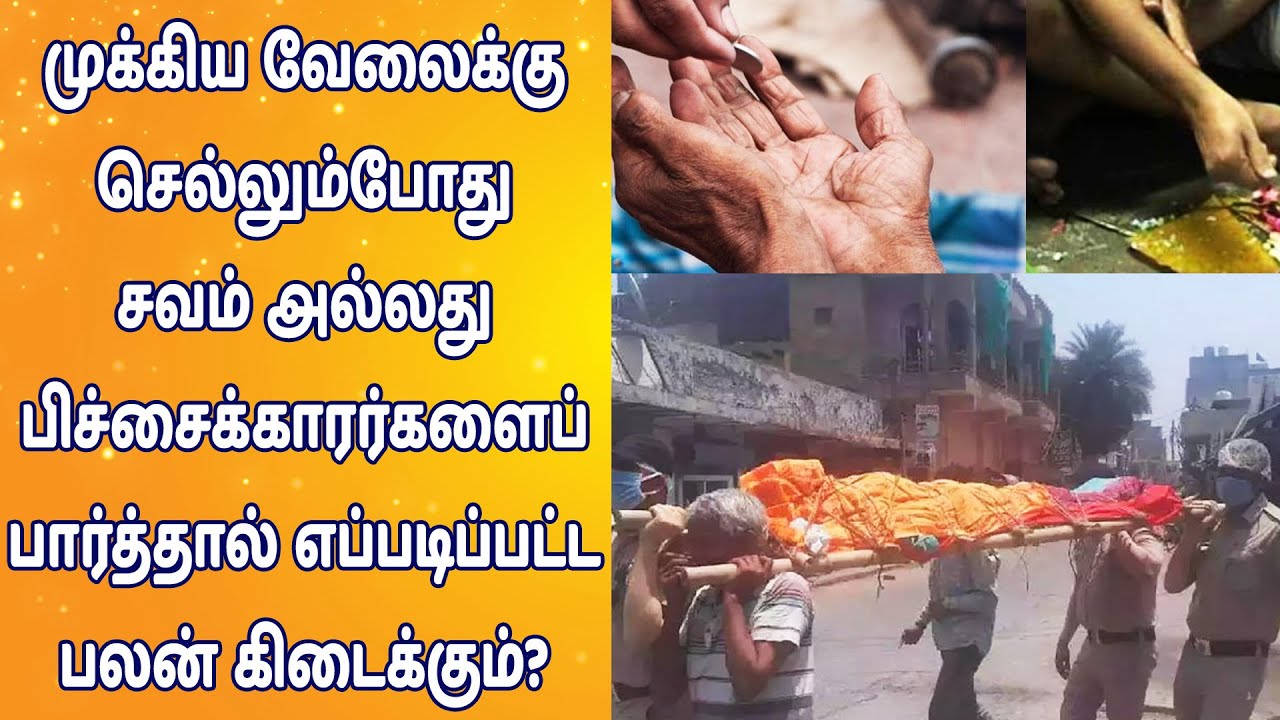 முக்கிய வேலைக்கு செல்லும்போது சவம் அல்லது பிச்சைக்காரர்களைப் பார்த்தால் எப்படிப்பட்டபலன் கிடைக்கும்? முக்கிய வேலைக்கு செல்லும்போது சவம் அல்லது பிச்சைக்காரர்களைப் பார்த்தால் எப்படிப்பட்டபலன் கிடைக்கும்?