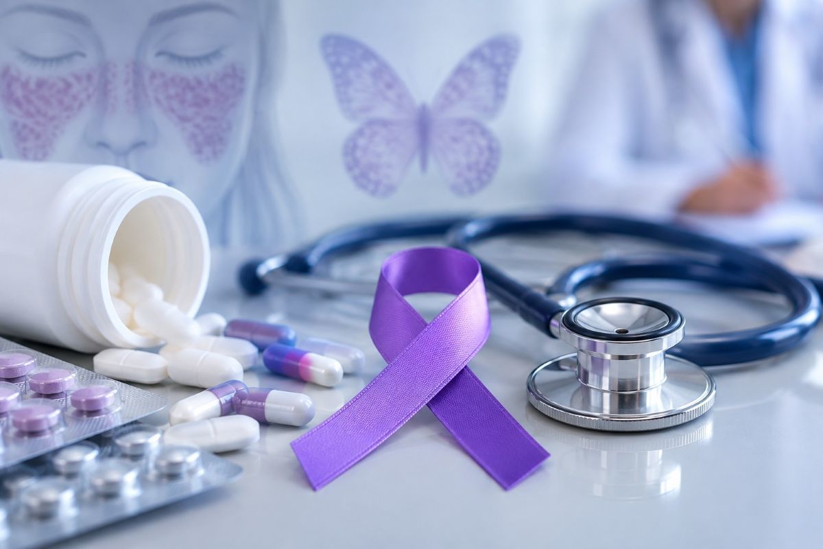 Diagramă schematică a mecanismului tratamentului lupus oral Afimetoran care inhibă receptorii TLR7 și TLR8, prezentată în studiul faza II pentru lupus eritematos sistemic. | sursa foto: News.ro Diagramă schematică a mecanismului tratamentului lupus oral Afimetoran care inhibă receptorii TLR7 și TLR8, prezentată în studiul faza II pentru lupus eritematos sistemic. | sursa foto: News.ro