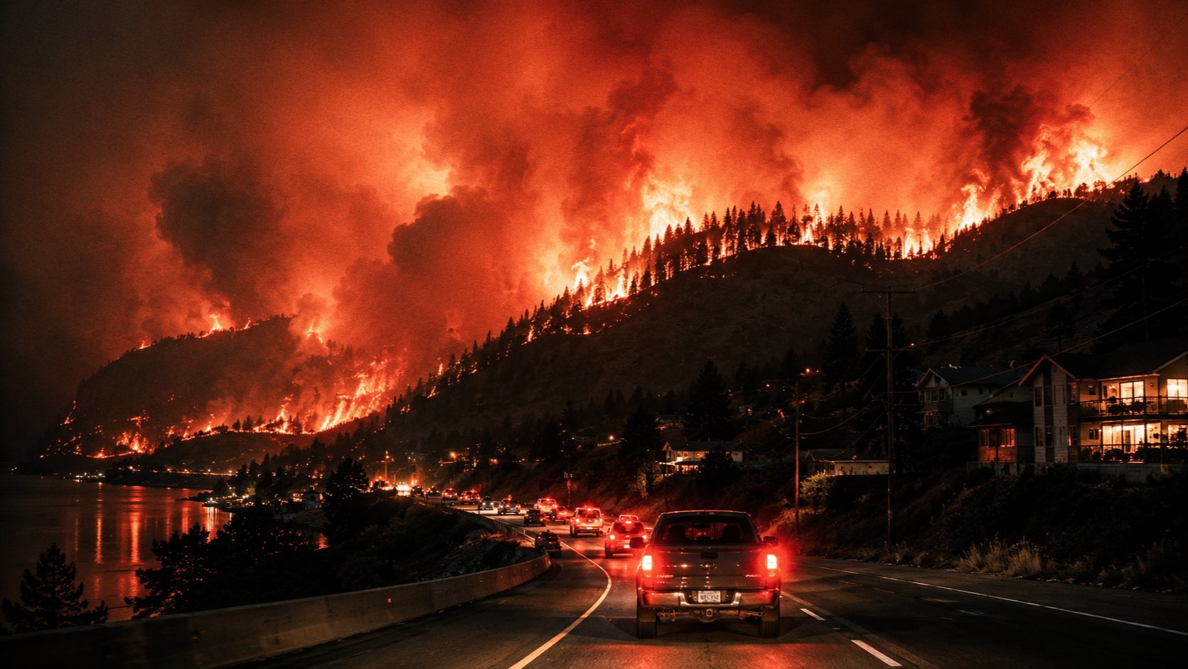 Fumul dens și flăcările uriașe cuprind pădurea în timpul incendiului forestier Canada, în timp ce populația este evacuată rapid din zonă. | sursa foto: News.ro Fumul dens și flăcările uriașe cuprind pădurea în timpul incendiului forestier Canada, în timp ce populația este evacuată rapid din zonă. | sursa foto: News.ro