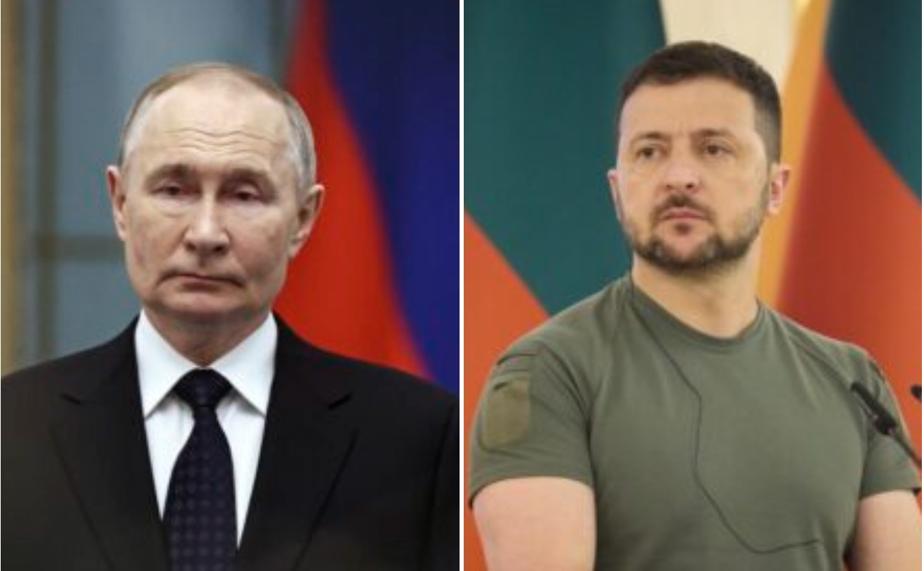 Volodimir Zelenski și Vladimir Putin stând față în față la o masă de negocieri, pregătiți pentru întâlnirea la summitul G20 privind relațiile Rusia-Ucraina. | sursa foto: G4Media Volodimir Zelenski și Vladimir Putin stând față în față la o masă de negocieri, pregătiți pentru întâlnirea la summitul G20 privind relațiile Rusia-Ucraina. | sursa foto: G4Media