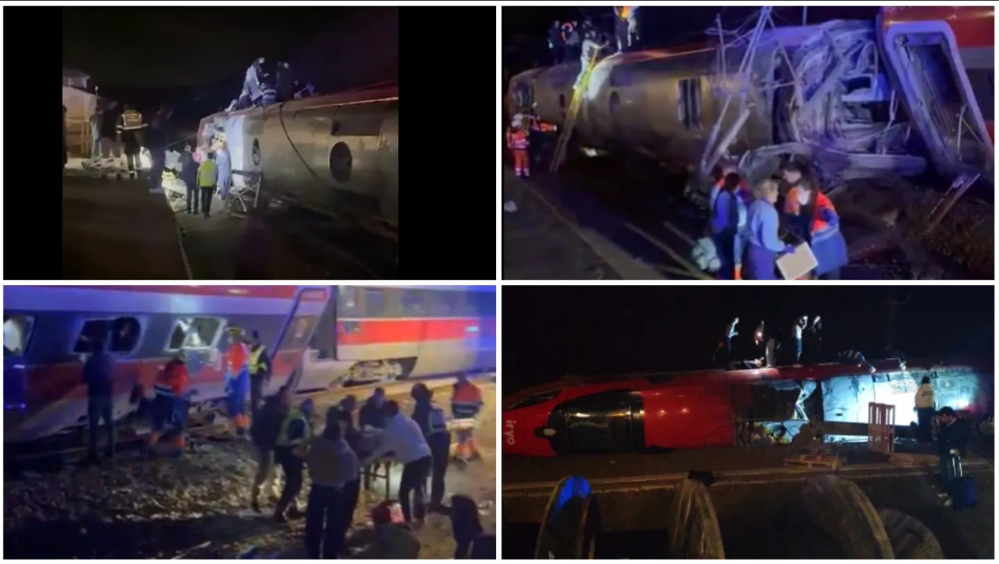 Deraieri tren Spania cu vagoane răsturnate și echipe de salvare intervenind pentru victime accident feroviar și suspendare trafic feroviar în Adamuz. | sursa foto: Stiri pe Surse Deraieri tren Spania cu vagoane răsturnate și echipe de salvare intervenind pentru victime accident feroviar și suspendare trafic feroviar în Adamuz. | sursa foto: Stiri pe Surse