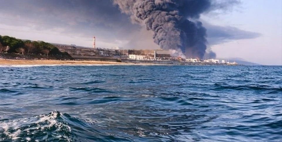 Coloană densă de fum negru ridicându-se deasupra rafinăriei incendiate din Tuapse, cu scurgeri vizibile de petrol în apele Mării Negre. | sursa foto: Adevarul Coloană densă de fum negru ridicându-se deasupra rafinăriei incendiate din Tuapse, cu scurgeri vizibile de petrol în apele Mării Negre. | sursa foto: Adevarul
