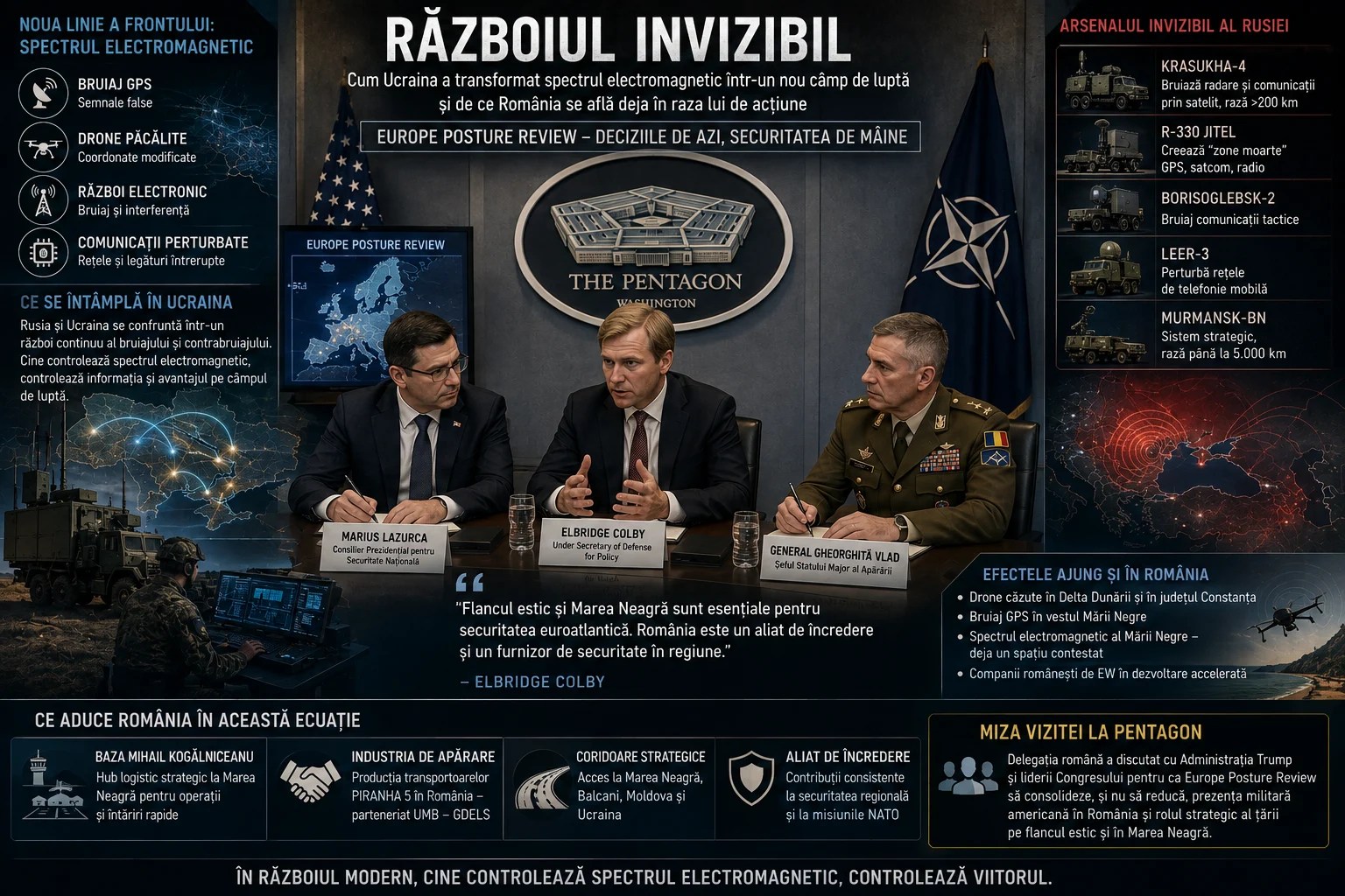 Delegatia României discutând la Pentagon despre strategia militară SUA Europa, război electronic și controlul spectrului electromagnetic în apărarea NATO. | sursa foto: Adevarul Delegatia României discutând la Pentagon despre strategia militară SUA Europa, război electronic și controlul spectrului electromagnetic în apărarea NATO. | sursa foto: Adevarul