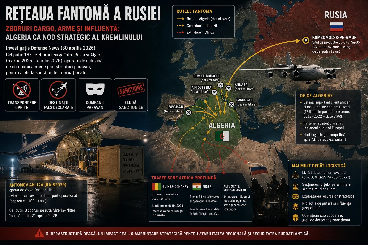 Aeronave cargo militare Ilyushin Il-76 pe pistă în Algeria, parte din rețeaua logistică Rusia-Algeria pentru zboruri cargo militare și influență geopolitică Rusia Africa. | sursa foto: Adevarul Aeronave cargo militare Ilyushin Il-76 pe pistă în Algeria, parte din rețeaua logistică Rusia-Algeria pentru zboruri cargo militare și influență geopolitică Rusia Africa. | sursa foto: Adevarul