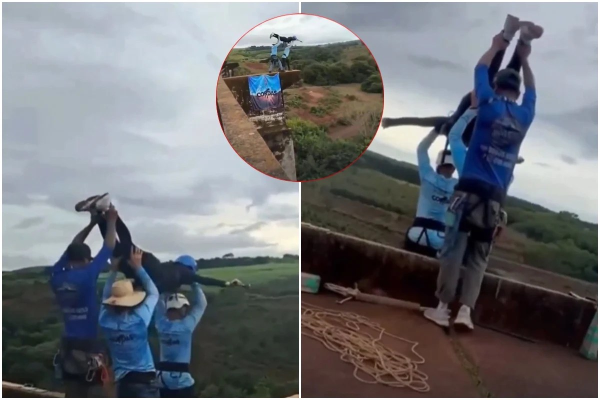 Tânără de 21 de ani pregătindu-se pentru bungee jumping pe pod în Limeira, fără coardă de siguranță, înainte de tragedie Brazilia. | sursa foto: Click Tânără de 21 de ani pregătindu-se pentru bungee jumping pe pod în Limeira, fără coardă de siguranță, înainte de tragedie Brazilia. | sursa foto: Click