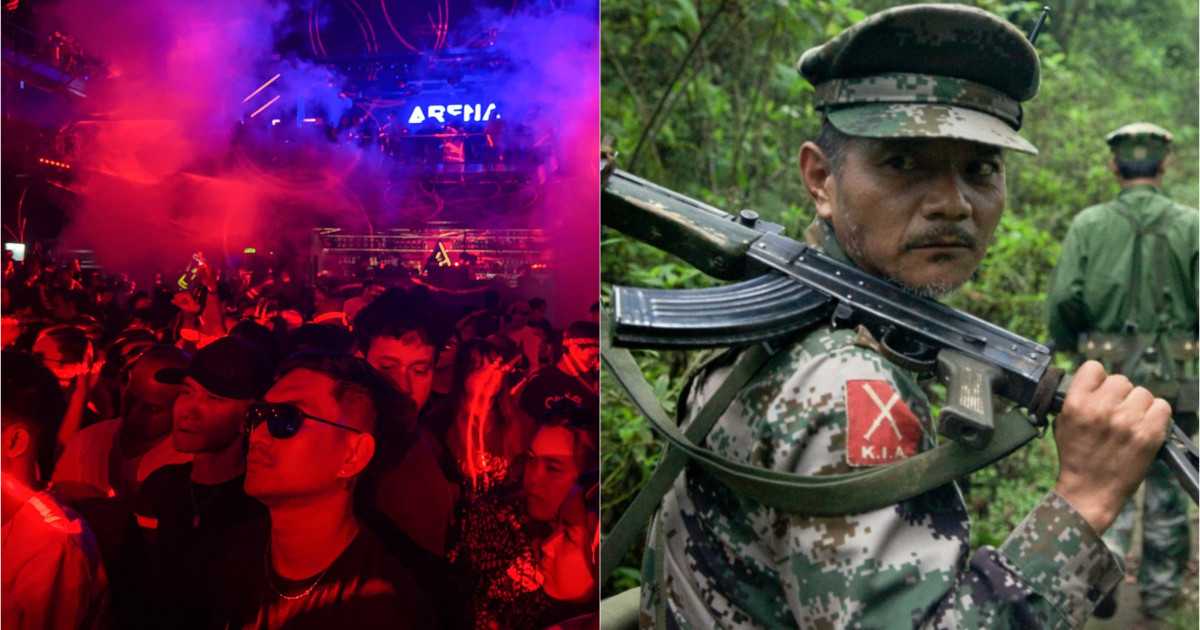 Tineri din elitele Myanmar dansează și socializează în clubul de noapte Pioneer Plus din Yangon, în mijlocul războiului civil. | sursa foto: Digi24 Tineri din elitele Myanmar dansează și socializează în clubul de noapte Pioneer Plus din Yangon, în mijlocul războiului civil. | sursa foto: Digi24