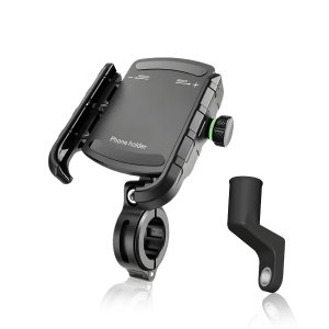 JG05 Mobile Holder for Bike Motorcycle Scooter Bicycle Bike Mobile Holder with Handlebar & Mirror Dual Fittings Cellphone Holder for Maps GPS Navigation 360° Rotation Phone Mount-Black