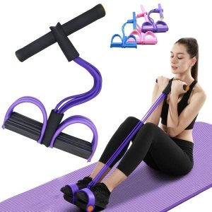 JEJDA Multifunction Tension Rope, 4-Tube Elastic Yoga Pedal Puller Resistance Band, Natural Latex Tension Rope Fitness Equipment, for Abdomen/Waist/Arm/Leg Stretching Slimming Training (Multi Color)